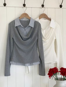 哈里風格襯衫層次感垂墜長袖上衣