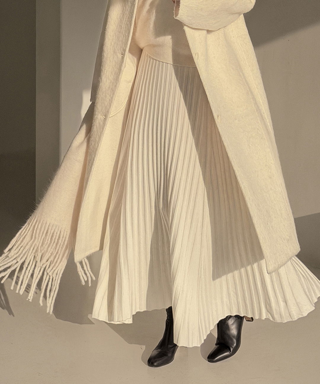 Romeen Winter Banding Pleated Wrinkle Maxi Knitwear Long Skirt