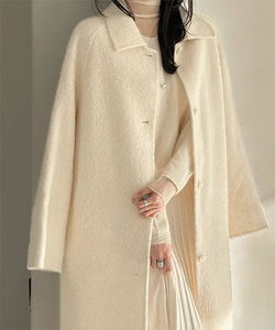 Le Ciel Winter Collar Neck Alpaca Wool Handmade Single Long Coat