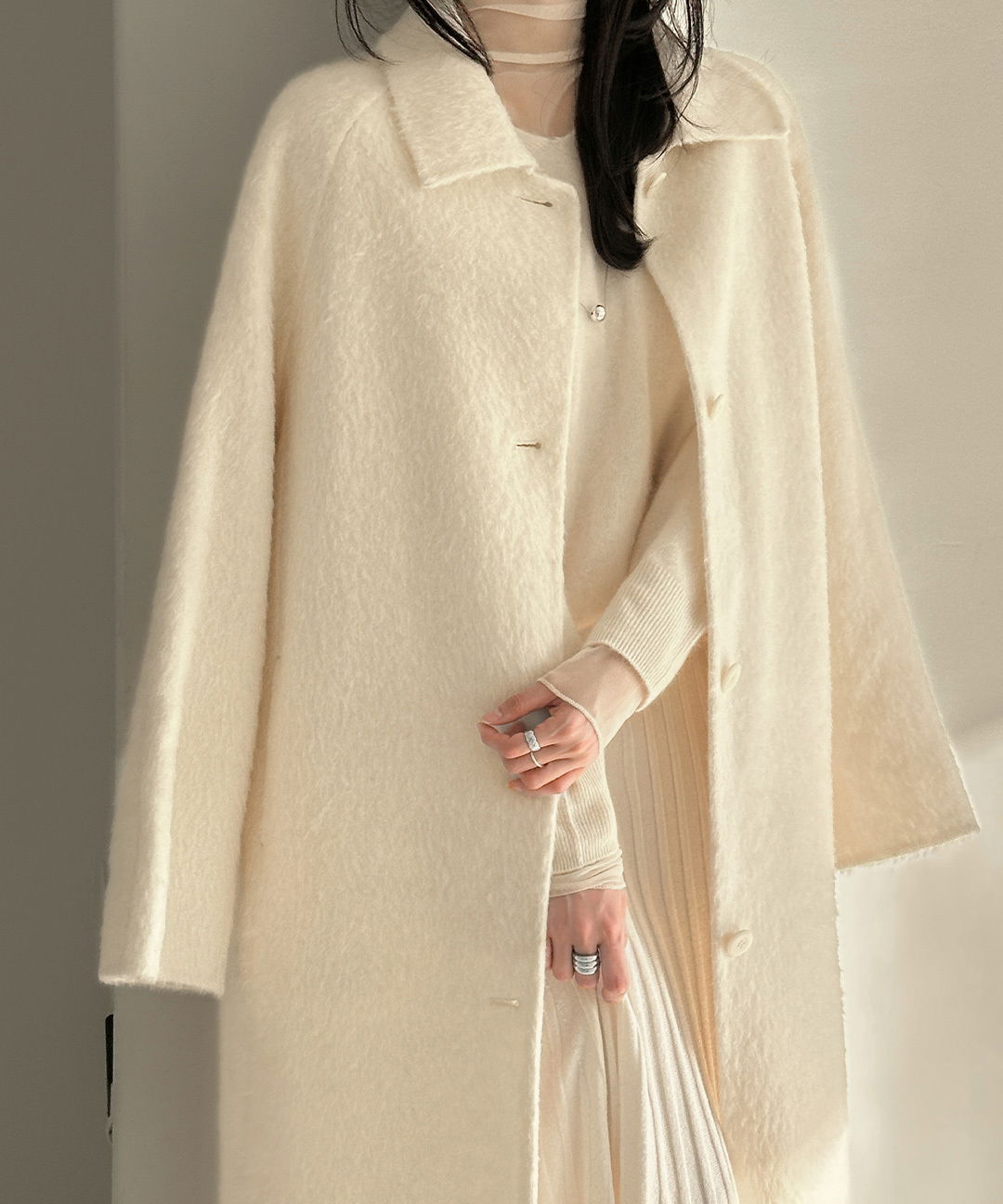 Le Ciel Winter Collar Neck Alpaca Wool Handmade Single Long Coat 大衣