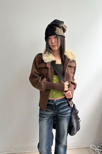 ) mokka fur trim jumper