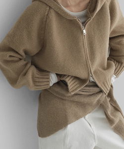 Sehit Two-Way Knitwear Hooded Zip-Up