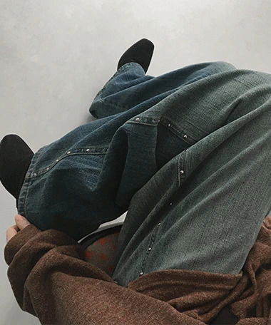 Kens Stud Wide Balloon Denim Pants