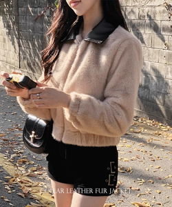 羊毛混紡皮革翻領外套