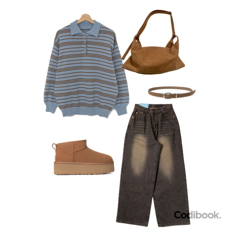 anyonemore 디엔 워싱 와이드 가을 데님 팬츠 (3color),NONCODE 브안느 스웨이드 숄더 크로스백,09WOMEN 뮤잇 베이직 벨트 84015등을 매치한 코디