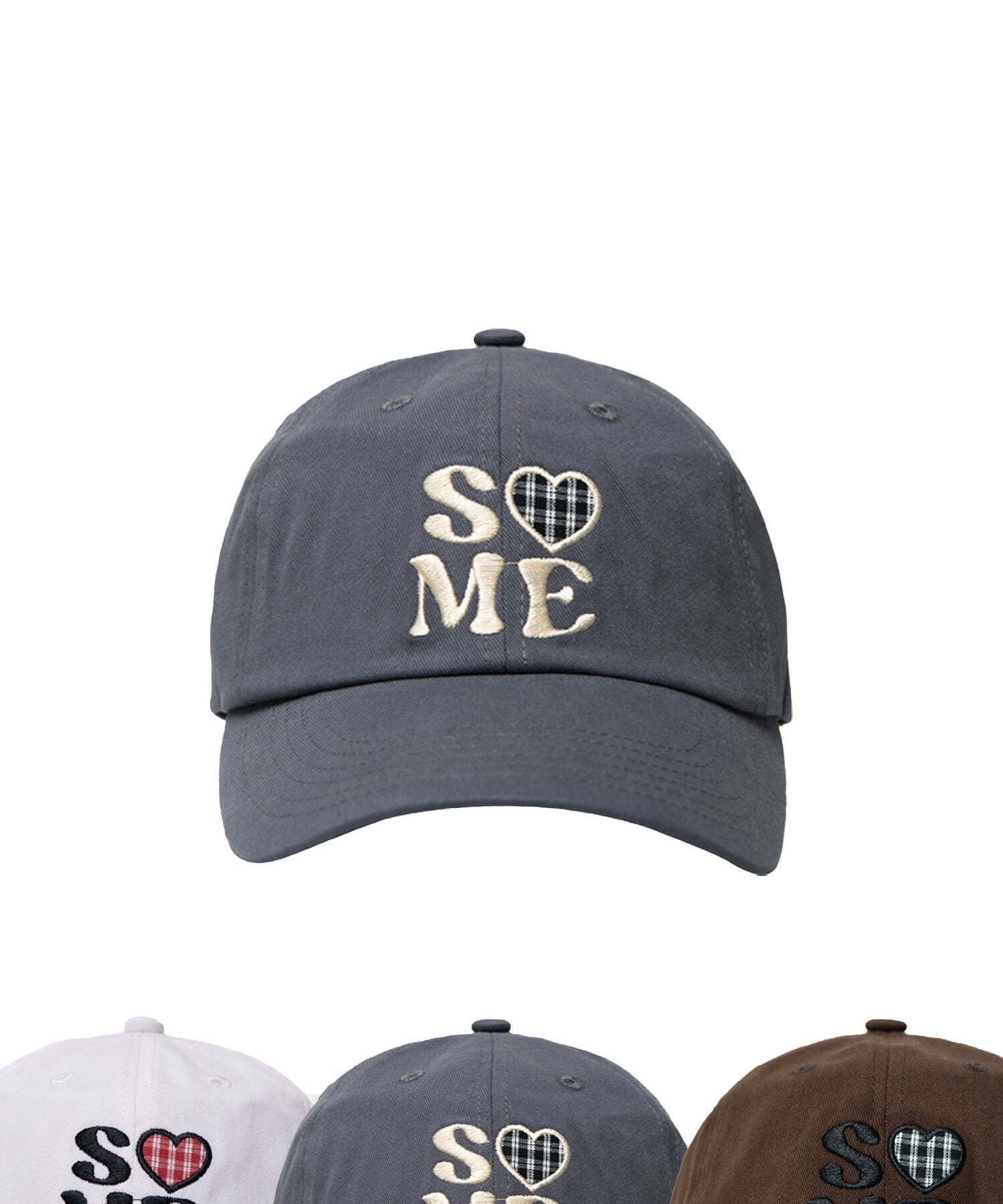 チェックハートアップリケパッチソフトコットン刺繍ベースボールキャップ_3COLOR