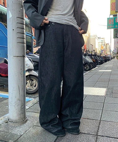 Niken Fleece-lined wide non-fade denim pants (length available)