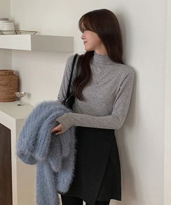 波浪高領長袖T恤