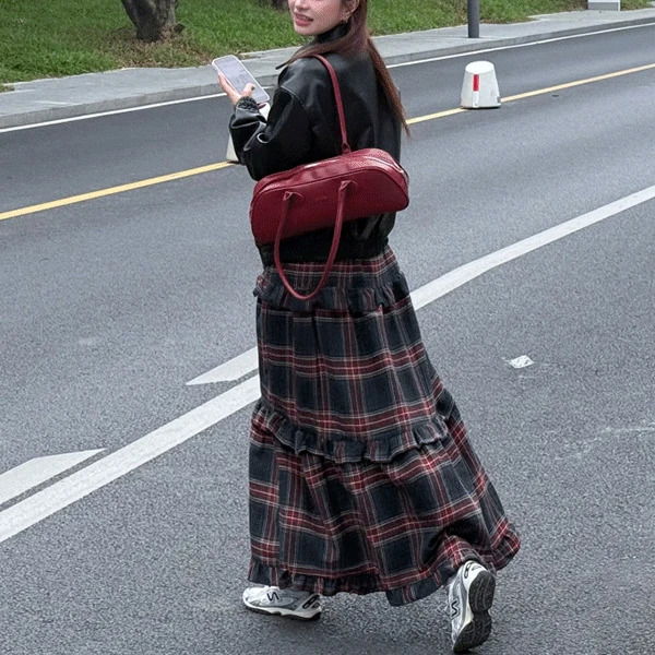 Noise check long skirt 裙子