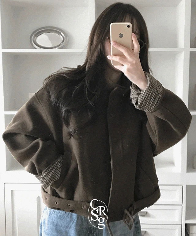 루이 반하이넥 울 누빔 숏 코트