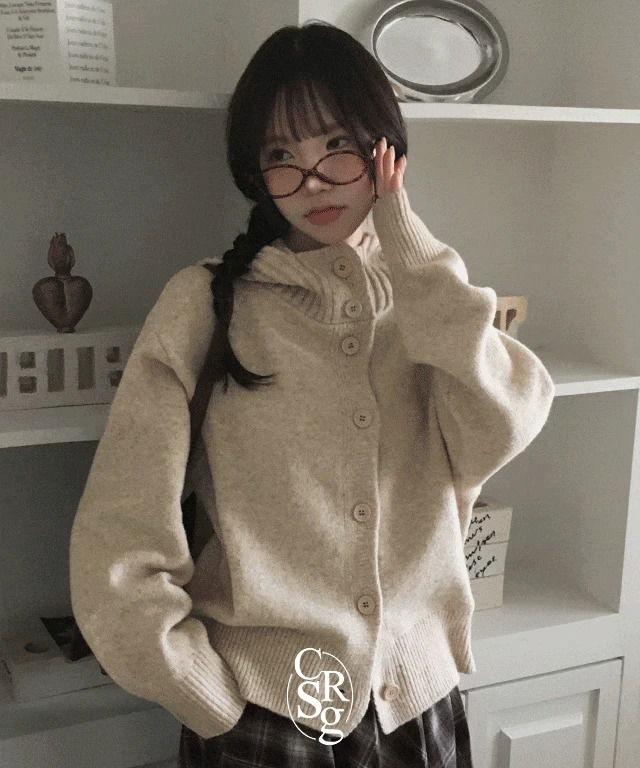 Abangyeo-ri-fit, Molly Turtleneck Hooded Knitwear Cardigan 开襟衫