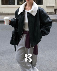 羊毛內裡皮革飛行外套