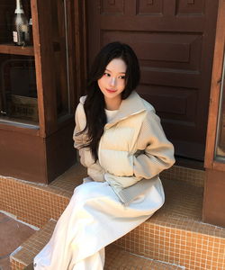 連帽拼接袖口保暖棉質外套