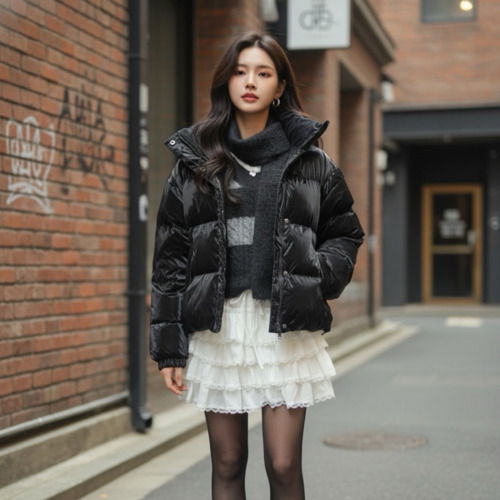 Glossy coated detachable padding Puffer Jacket