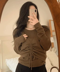 Ruched Bustier Set Long Sleeve Knitwear P000BOAK