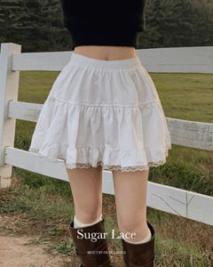 슈가 레이스 셔링 프릴 캉캉 속바지 러블리 밴딩 미니 스커트