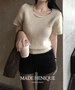 Forever 15% wool, 8% alpaca, thick round neck, symbol short sleeve knitwear - 3 colors