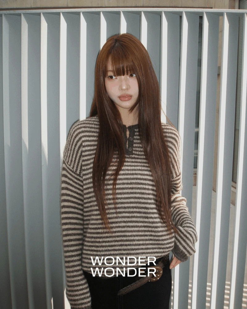 Aeon Stripe Henley Neck Button Knitwear (Delayed delivery) 针织衫