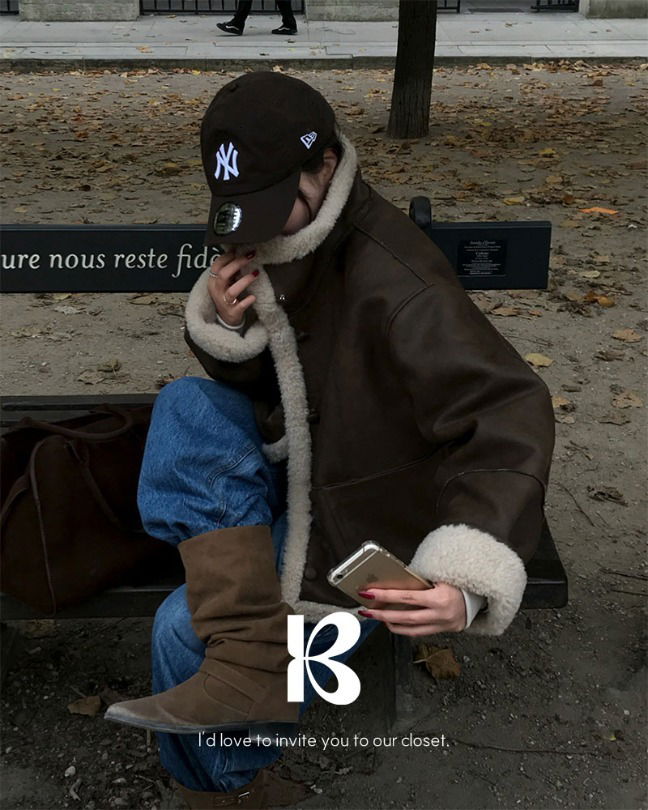 寬鬆羊毛皮革外套