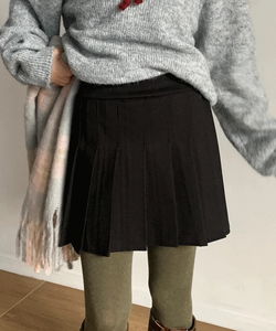 Noting Waistband Wool Pleated Skirt 3 Colors Winter Skirt/Formal Look/Year-End Look