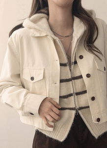 Basic plain cotton jacket, neat, half-crop, mid-season overfit collar shirt jacket, 3 colors