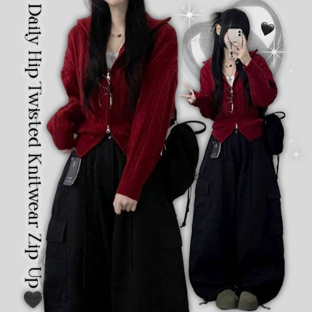 酒紅色絨面高領V字開襟針織外套