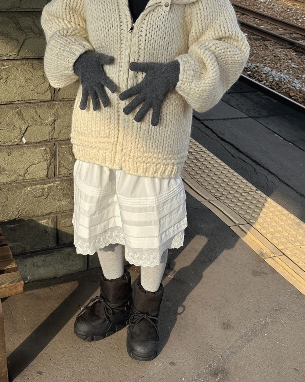 울 니트 손가락 장갑