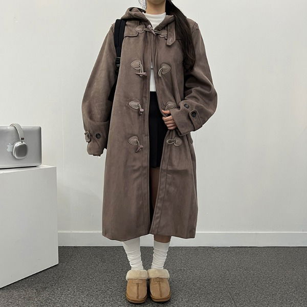 제티 스웨이드 후드 떡볶이 롱 코트