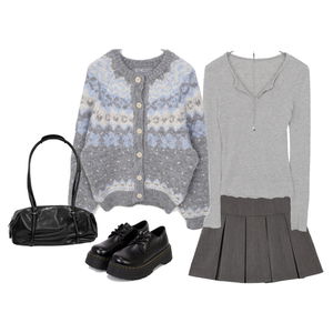 裙子,長袖上衣,針織外套 코디