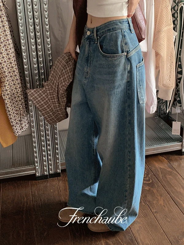 Curved wide balloon fit denim pants