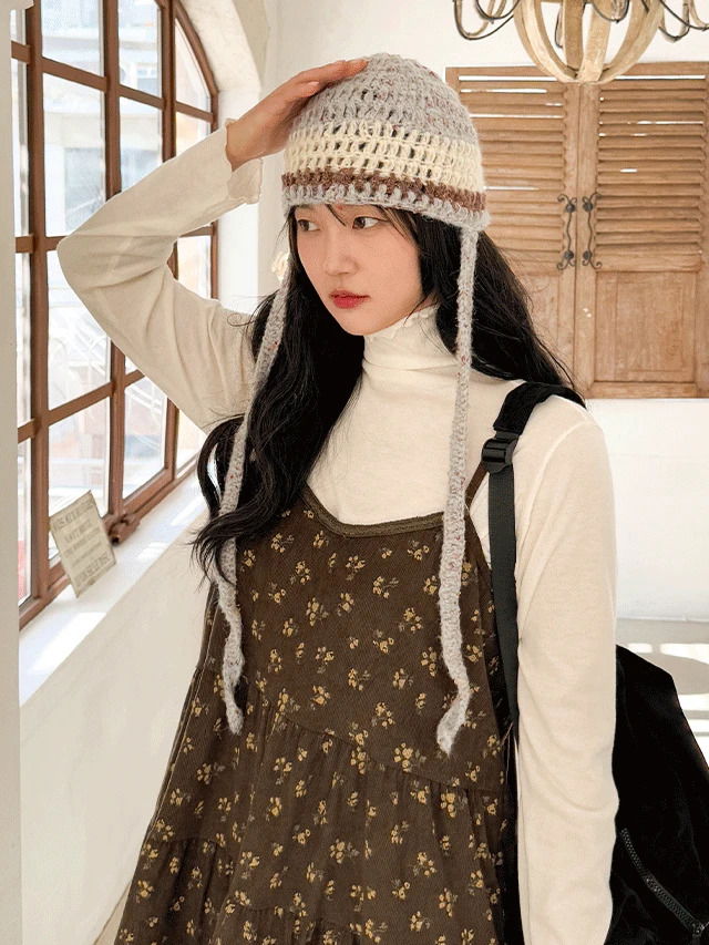 허피 빈티지 니트 이어플랩 귀달이 모자 방한템