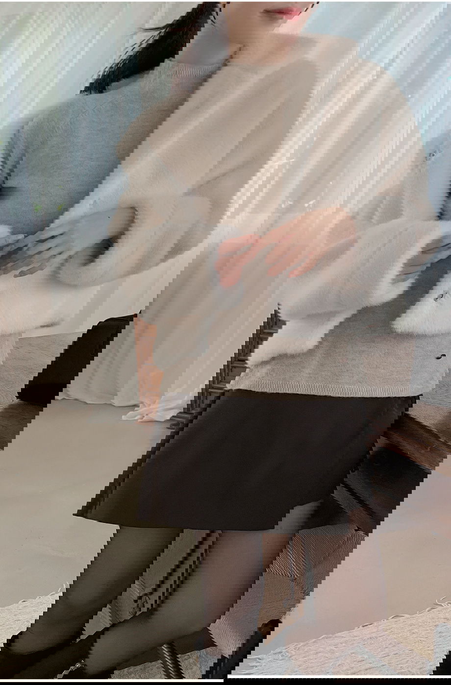 리리앤코 에포린즈 히든버튼 하이넥 퍼 자켓