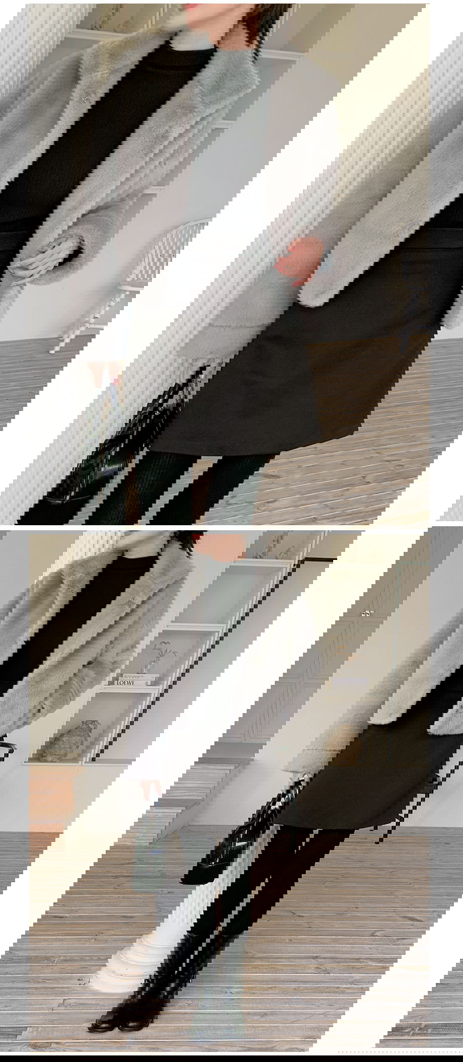 리리앤코 에포린즈 히든버튼 하이넥 퍼 자켓