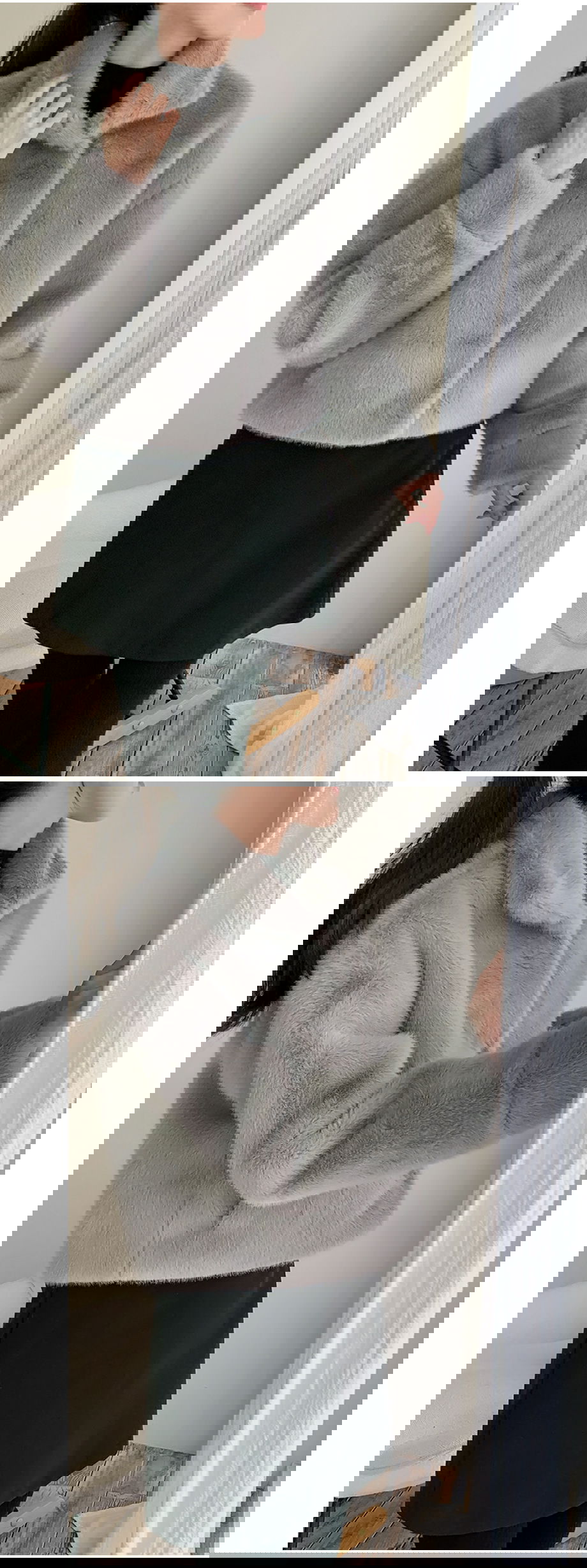 리리앤코 에포린즈 히든버튼 하이넥 퍼 자켓