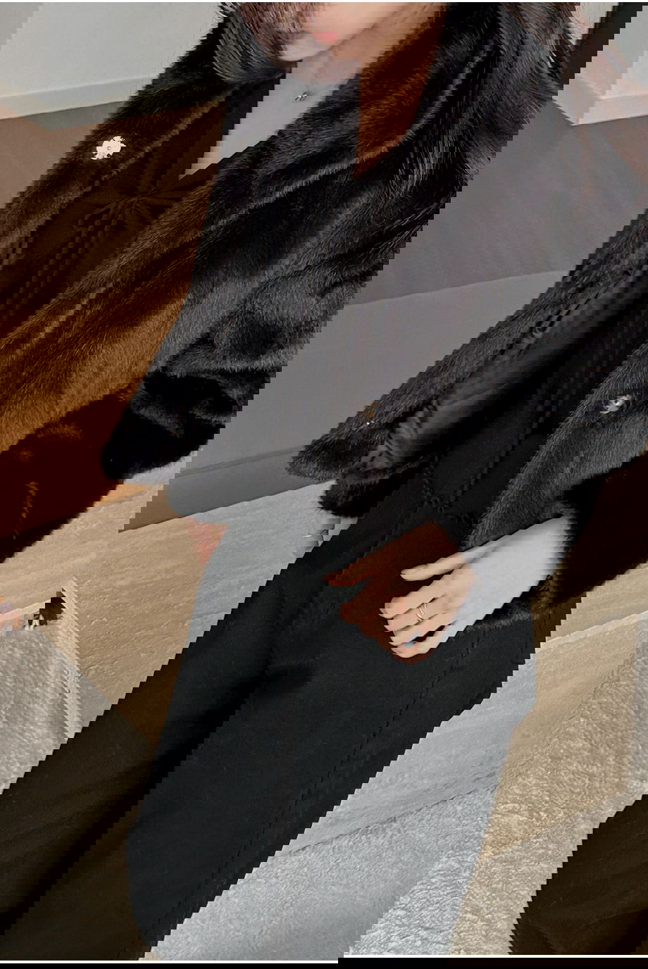 리리앤코 에포린즈 히든버튼 하이넥 퍼 자켓