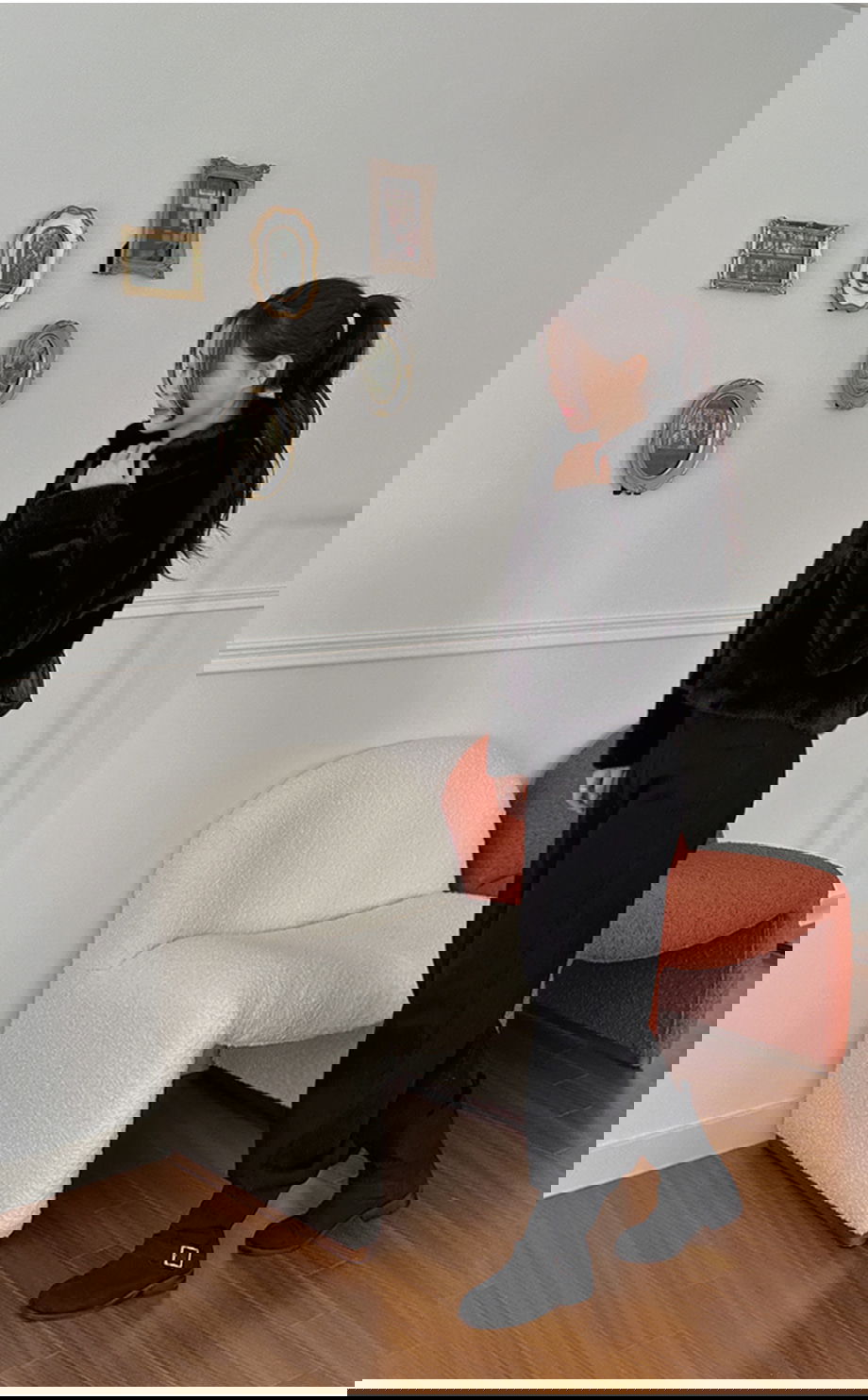 리리앤코 에포린즈 히든버튼 하이넥 퍼 자켓