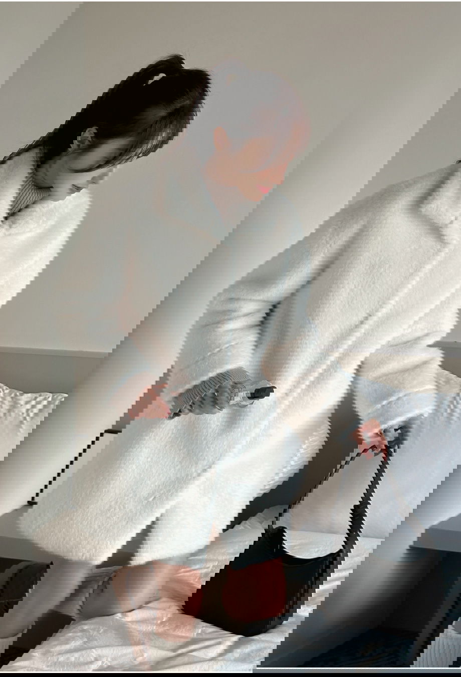 리리앤코 에포린즈 히든버튼 하이넥 퍼 자켓