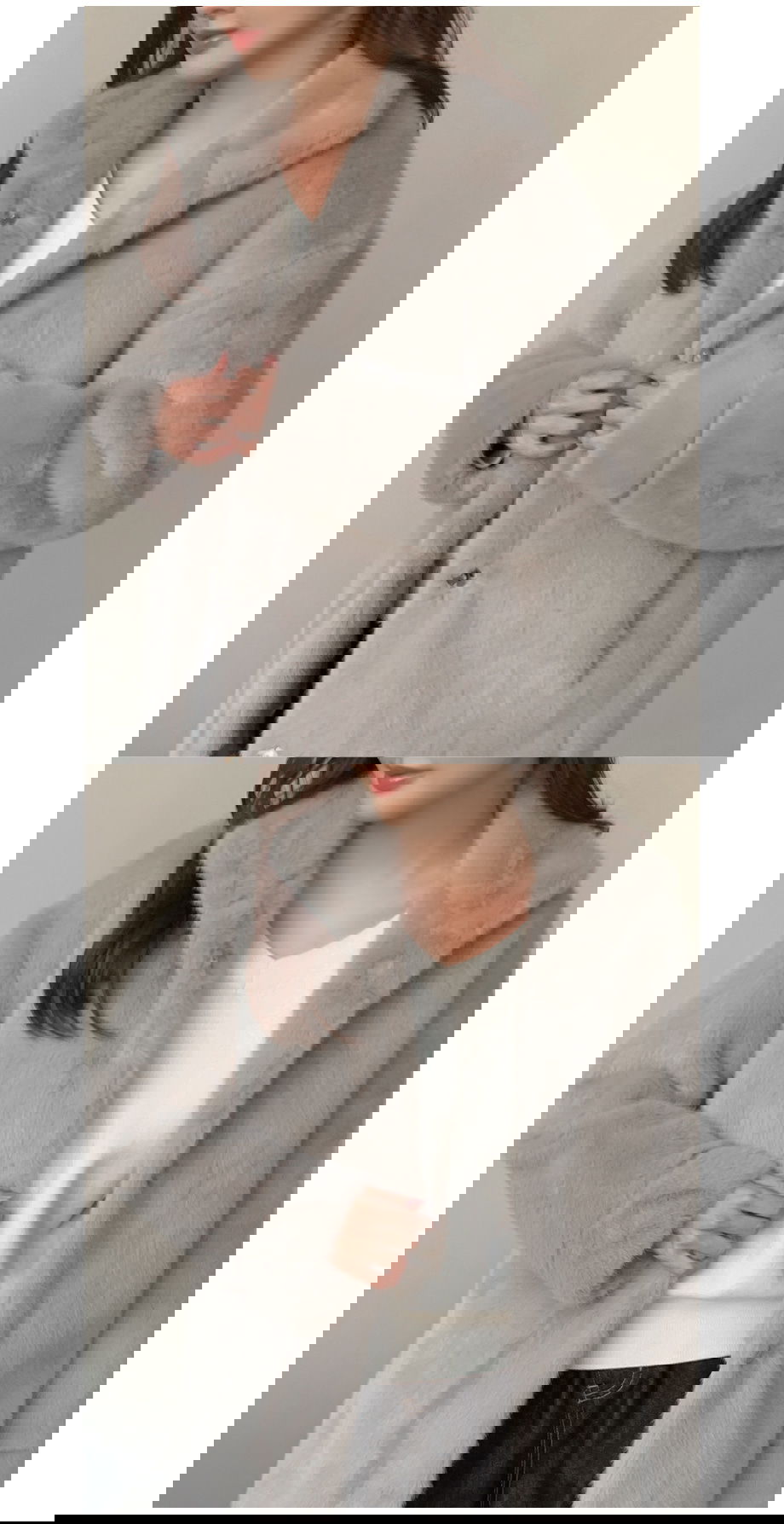 리리앤코 에포린즈 히든버튼 하이넥 퍼 자켓