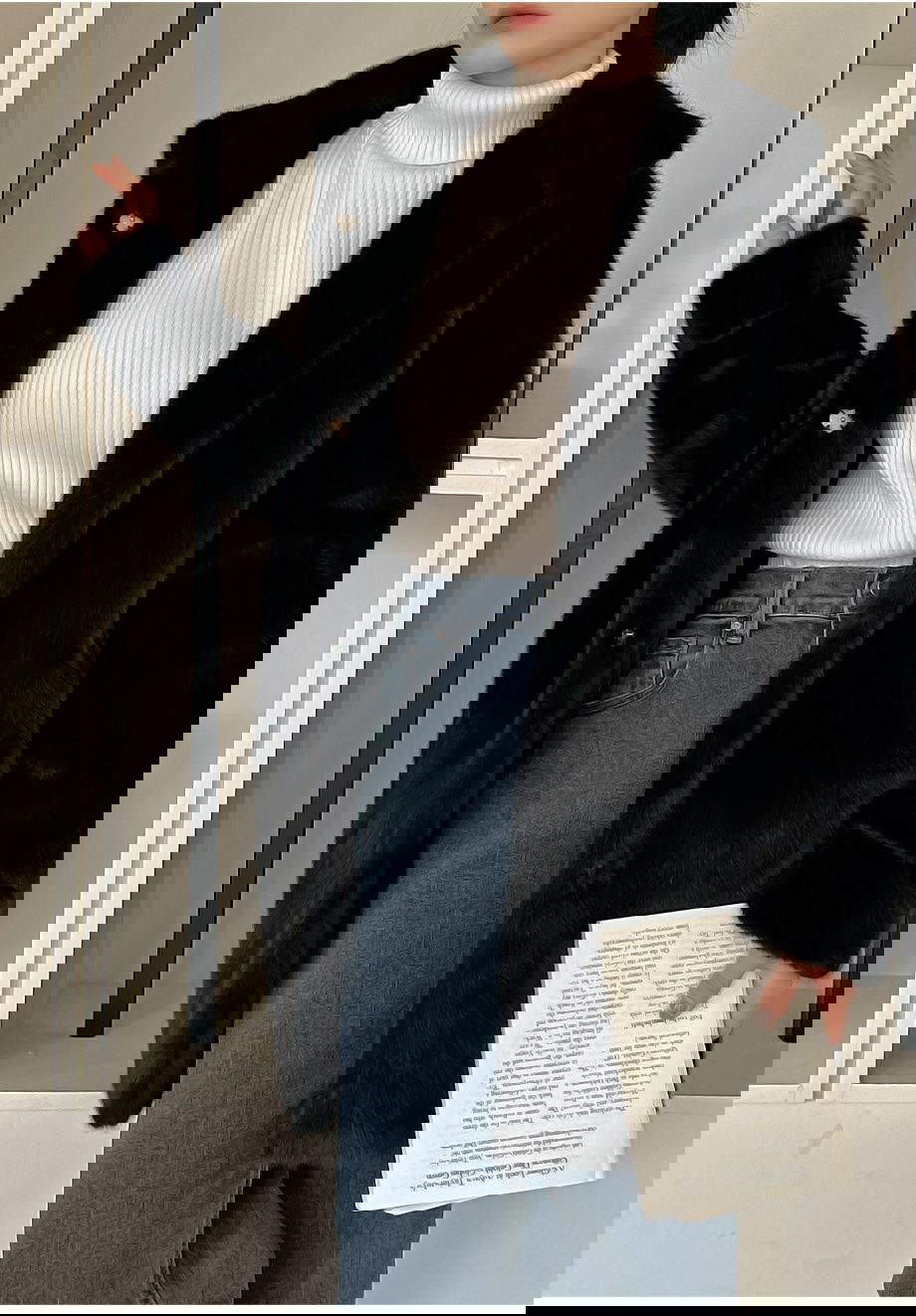 리리앤코 에포린즈 히든버튼 하이넥 퍼 자켓