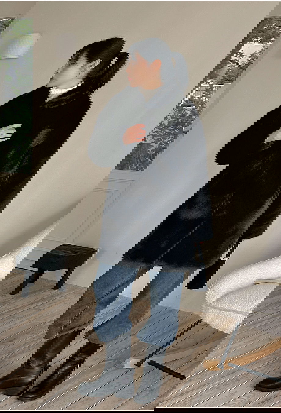 리리앤코 에포린즈 히든버튼 하이넥 퍼 자켓