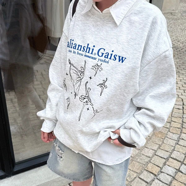 レニプリンティングルーズフィットスウェットシャツ