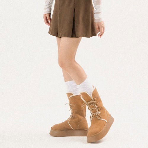 Milton Keynes String Fur Lace-Up Long Boots FL2825 靴子