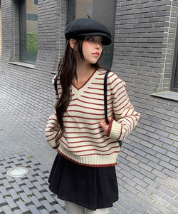 토토 단가라 브이넥 루즈핏 긴팔 니트 (4color)