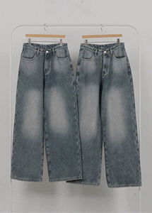 Chezdev raised fleece wide denim pants jeans