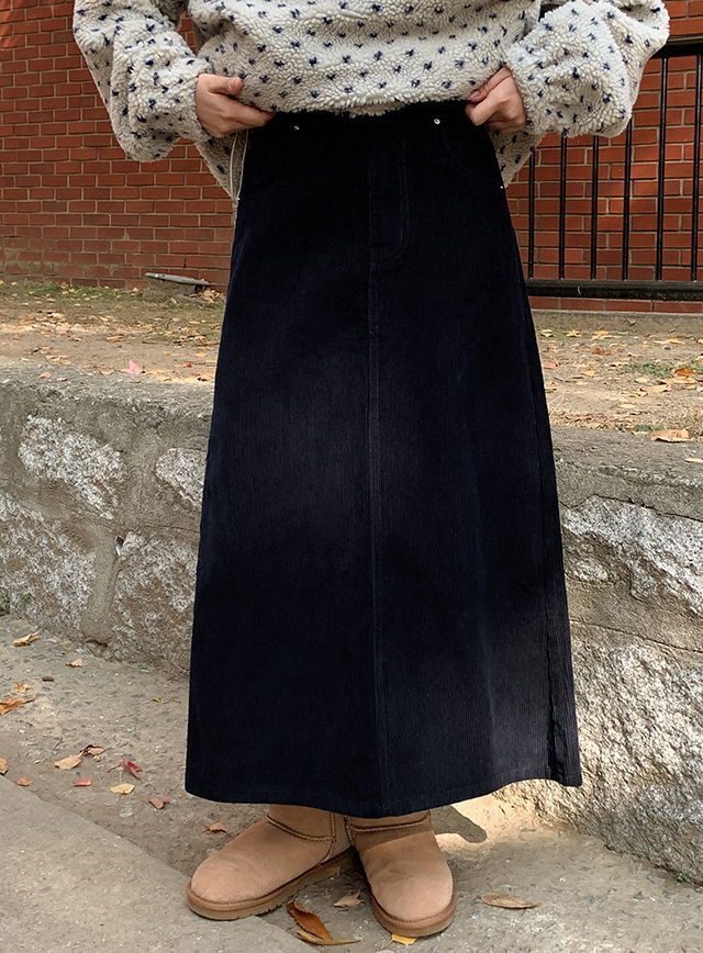 活用性抜群コーデュロイ バックゴムロングスカート
