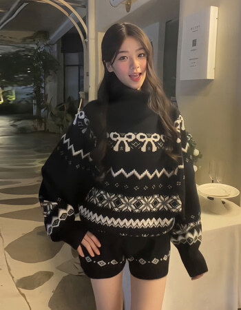 리본 페일 폴라 니트 팬츠 투피스 세트