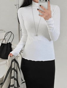 Frill Fleece-lined half turtleneck - 3 colors