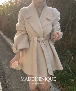 2nd version. Genoa 5% cashmere stitched belted robe handmade coat - 4 colors