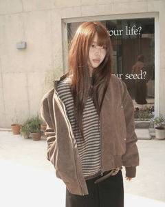 Doa Suede Lining Fur Half-Neck Zip-Up Jacket