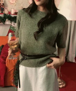 캐롤송 라운드넥 레이어드 기본핏 겨울 반팔니트 6 color 연말룩/겨울하객룩/보카시니트